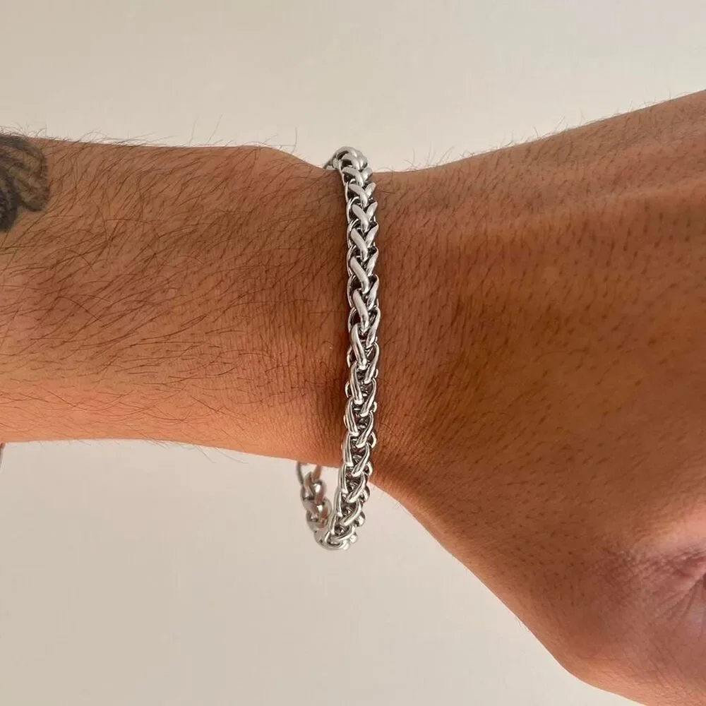 y2k silver rope chain link stainless steel tennis bracelet
